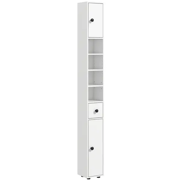 kleankin Cabinet de baie, 4 rafturi, sertar, plăci aglomerate, design subțire, Alb | Aosom Romania