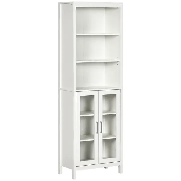 kleankin Colțar de Baie cu 2 Uși de Sticlă și 3 Rafturi Mobilier Auxiliar de Stil Modern 53x30x162 cm Alb | Aosom Romania