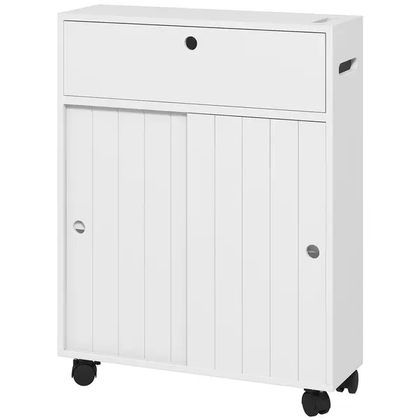 kleankin Corp de depozitare toaletă/baie cu locaș pentru hârtie igienică pe roți - 52 x 17 x 67 cm alb | Aosom Romania