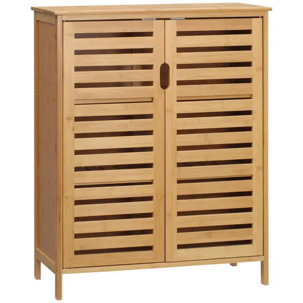 kleankin Dulap baie cu doua usi si 2 rafturi de depozitare, din bambus, natural | Aosom Romania