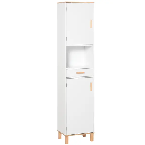 kleankin Dulap Coloana Space Saver din Lemn pentru Baie Alb | Aosom Romania