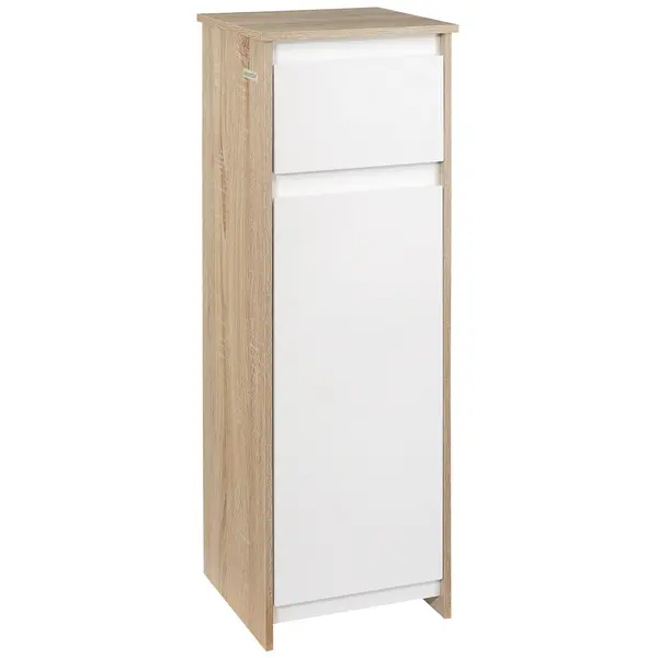 kleankin Dulap de Baie, Comodă cu 2 Niveluri și 1 Sertar din MDF, 32.6x30x90 cm, Lemn natural+Alb | Aosom Romania
