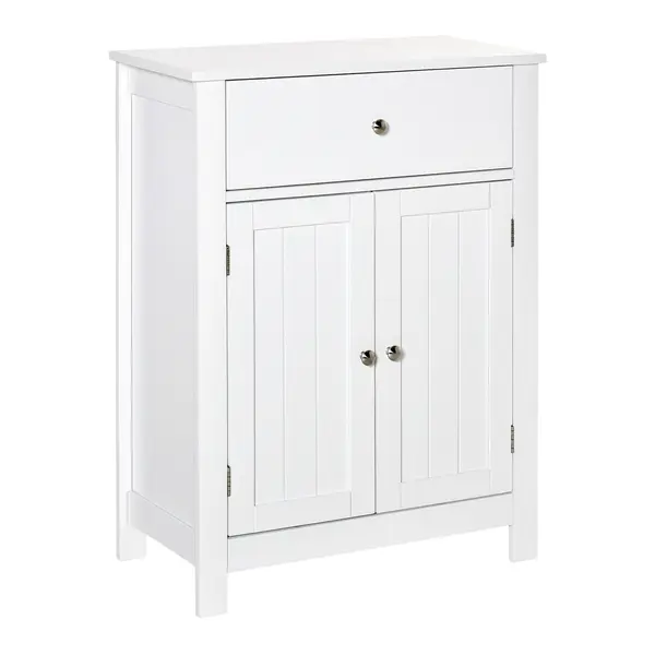 Kleankin Dulap de Baie cu 1 Sertar 2 Uși și Raft Interior Reglabil Mobilier Auxiliar de Depozitare Multifuncțional pentru Sufragerie Bucătărie Antivuelco 60x30x80 cm Alb | Aosom Romania
