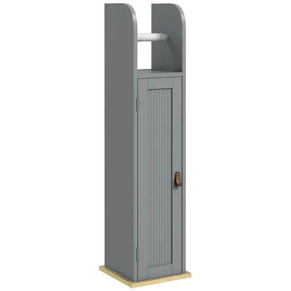 kleankin Dulap de baie suport hârtie igienică cu dulap și rafturi reglabile 20 x 20 x 80 cm gri | Aosom Romania