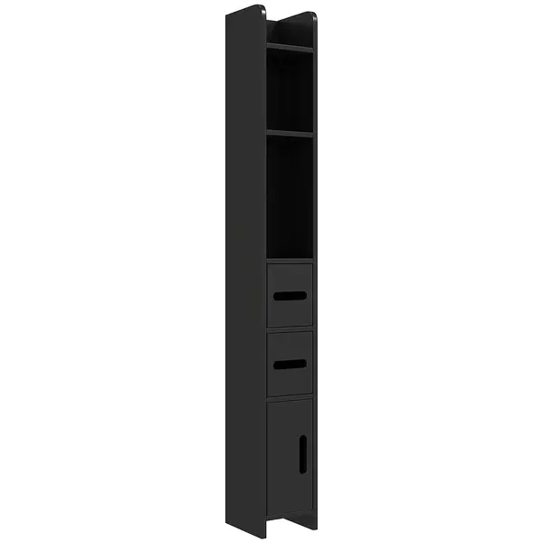 Kleankin Dulap Înalt de Baie cu Rafturi și Dulapuri, Mobilier Baie Înalt Spațiu de Depozitare, din Lemn, 15x17x120 cm, Negru | Aosom Romania