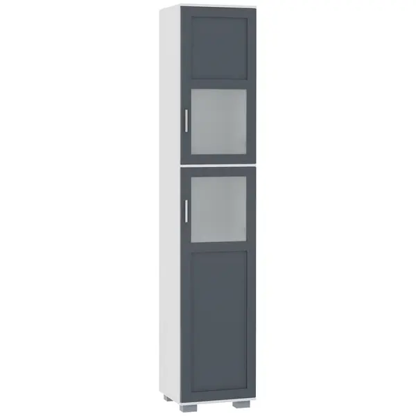 kleankin Dulap înalt de Baie Mobilier Coloană de Baie cu 2 Uși de Sticlă Temperată și Rafturi Ajustabile 37x35x190 cm Alb și Gri | Aosom Romania