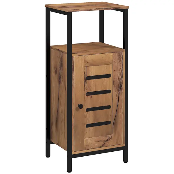 kleankin Dulap inferior pentru baie cu ușă cu lamele structură din oțel nișă deschisă 37 x 30 x 85 cm maro rustic | Aosom Romania