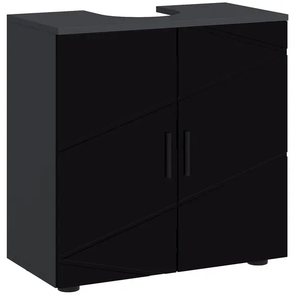 Kleankin Dulap pentru chiuveta de baie cu 2 usi, dulap pentru chiuveta cu piedestal din lemn cu raft reglabil, negru | Aosom Romania