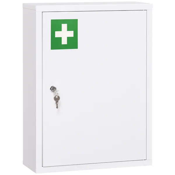 Kleankin Dulap pentru Medicamente cu 3 Rafturi și Încuietoare din Oțel cu 2 Chei, Alb | Aosom Romania
