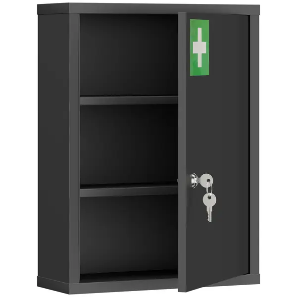 kleankin Dulap pentru medicamente pentru montare pe perete cu încuietoare, dulap de perete din oțel în 3 trepte, 40 x 15 x 53,5 cm, negru | Aosom Romania