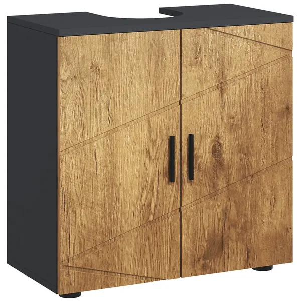 kleankin Dulap sub chiuveta lavabou, dulap de baie cu 2 usi cu raft, 60 x 30 x 60 cm gri antracit si aspect lemn | Aosom Romania