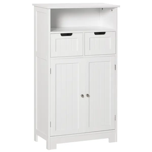 Kleankin Mobilă Baie Multifuncțională cu 2 Uși și Etajeră, 2 Sertare Reglabile, Dimensiuni 60x30x108.8cm, Alb Elegant | Aosom România