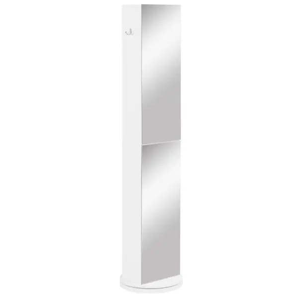 kleankin Mobilier coloană de baie pivotant cu oglindă 6 rafturi 36 x 36 x 171 cm alb | Aosom Romania
