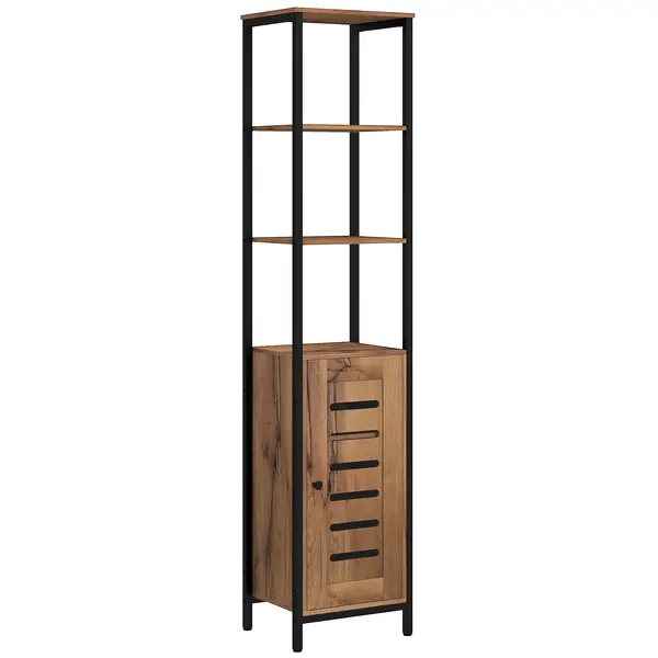 kleankin Mobilier de baie coloană industrial 3 rafturi deschise ușă cu lamele rafturi reglabile marron rustique | Aosom Romania