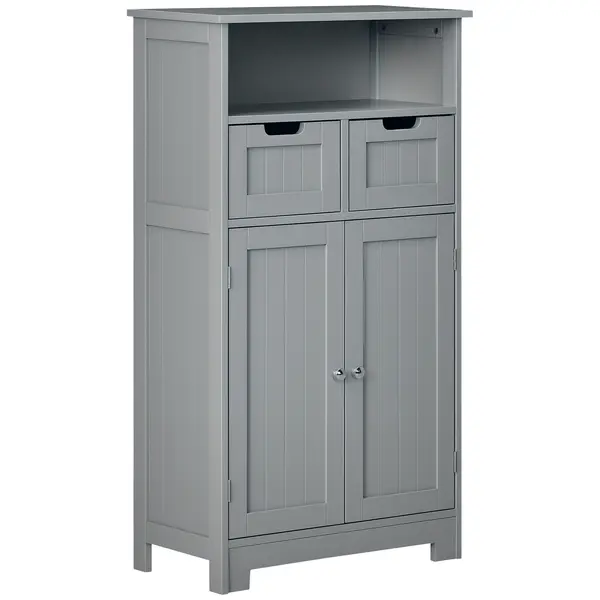 kleankin Mobilier de baie cu 2 sertare, raft, dulap cu ușă, raft reglabil, 60 x 30 x 109 cm, gri | Aosom Romania