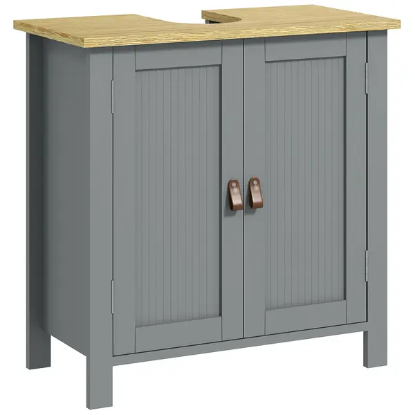kleankin Mobilier subchiuvetă 2 uși raft reglabil 2 etaje în interior mânere din PU 60 x 30 x 60 cm gri | Aosom Romania