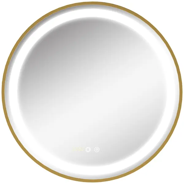 kleankin Oglindă de Baie Rotundă cu Lumină LED, Luminozitate Reglabilă și Întrerupătoare Touch, Ø60x4 cm, Auriu | Aosom Romania