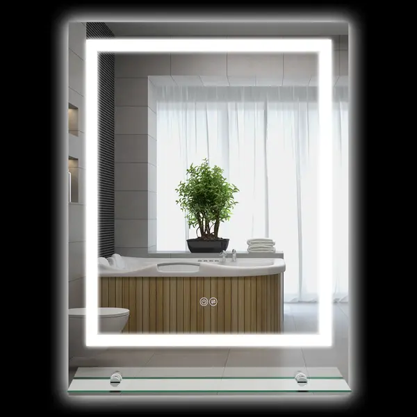 kleankin Oglindă rectangulară de perete luminoasă LED pentru baie 80 x 60 cm | Aosom Romania
