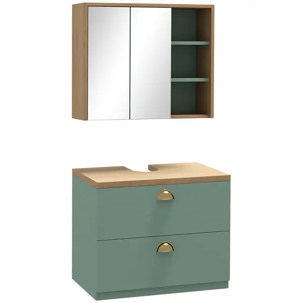 kleankin Set de mobilier pentru baie cu rafturi reglabile 2 sertare design scandinav verde | Aosom Romania