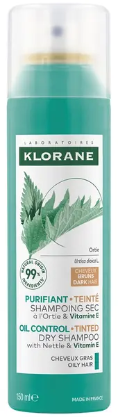 Klorane Nettle Șampon uscat colorat pentru părul închis la culoare, 150 ml