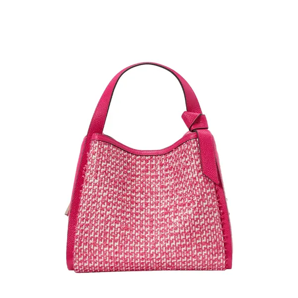 Knott raffia tweed medium crossbody tote wild raspberry multi