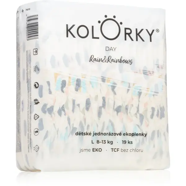 Kolorky Day Rain&Rainbow scutece ECO de unică folosință marimea L 8-13 Kg 19 buc