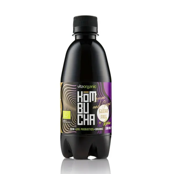 Kombucha cu lamaie si ghimbir indulcita cu stevia bio 330ml Vita Organic