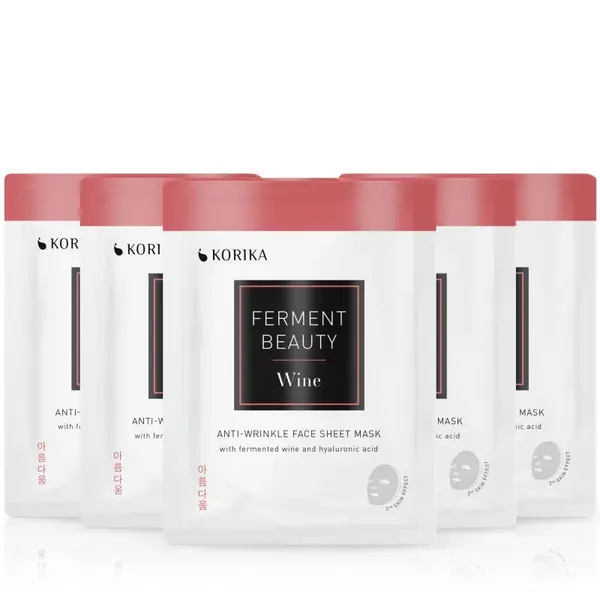 KORIKA FermentBeauty Set of 5 Anti-wrinkle Face Sheet Masks with Fermented Wine and Hyaluronic Acid set de măști de față la un preț mai avantajos