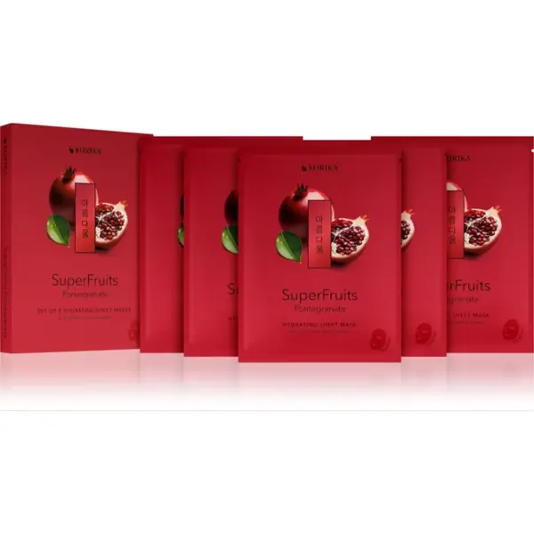 KORIKA SuperFruits Pomegranate - Set of 5 Hydrating Face Sheet Masks set de măști de față la un preț mai avantajos cu efect de hidratare 5x25 g