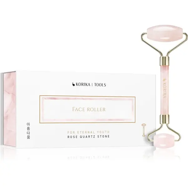 KORIKA Tools Face Roller Green Jade Stone rolă pentru masaj faciale Quartz Roller Pink 1 buc