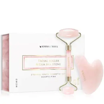KORIKA Tools Face Roller & Gua Sha rulou de masaj facial și accesoriu de masaj Quartz Pink
