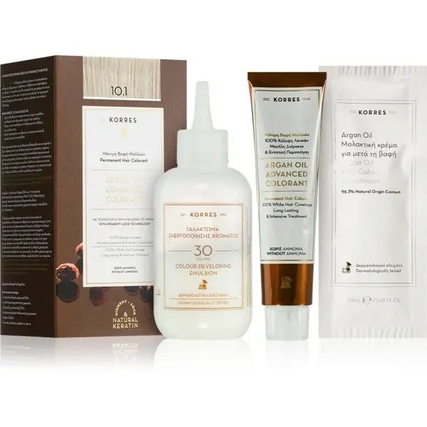 Korres Argan Oil Culoare permanenta pentru par cu ulei de argan culoare 10.1 Platinum Ash Blonde 50 ml