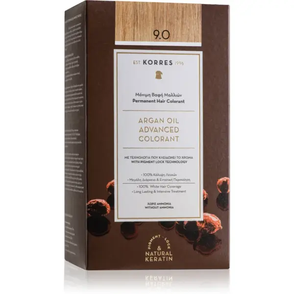 Korres Argan Oil Culoare permanenta pentru par cu ulei de argan culoare 9.0 Very Light Blonde 50 ml