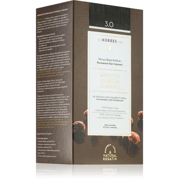 Korres Argan Oil Culoare permanenta pentru par cu ulei de argan culoare 3.0 Dark Brown 50 ml