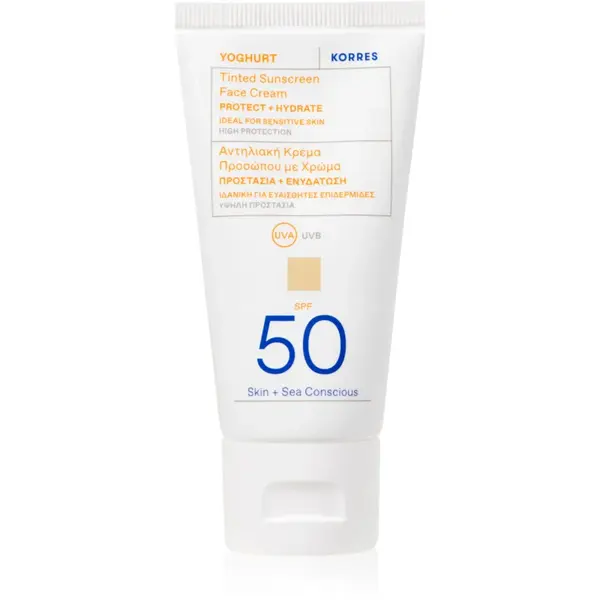 Korres Yoghurt Tinted Sunscreen cremă hidratantă nuanțatoare SPF 50 50 ml