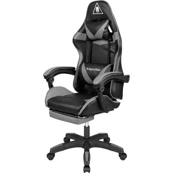 Kruger&Matz Scaun gaming, max 150 kg, 2 x perne, 5 roti, Spatar reglabil 145°, Inaltime reglabila sezut 42-52 cm, Negru/Gri
