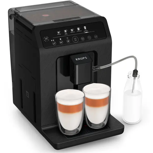 KRUPS Espressor automat Krups Evidence Eco Design EA8968E0, 1450W, 15 bari, 5 retete, rezervor cafea 260g, rezervor apa detasabil 2.3L, 3 trepte de temperatura, rasnita 5 trepte, oprire automata, Negru