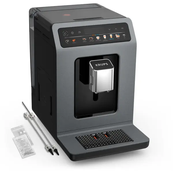 KRUPS Espressor automat Krups Evidence Hot & Cold EA898GF0, 1450W, 15 bari, rezervor 2.3L, ecran tactil LED, 18 retete calde & reci, rasnite 5 trepte, 3 trepte temperatura, tehnologie de extractie Cold Brew Aroma, sistem One-Touch Cappuccino, negru & gri