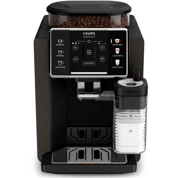 KRUPS Espressor automat Krups Sensation Milk M50 EA912910, 1450W, 15 bari, 6 retete, ecran tactil, rezervor cafea 260g, rezervor apa detasabil 1.7l, 3 trepte temperatura, rasnita 3 nivele, tehnologie Milk Maestro, negru