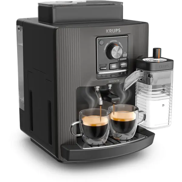 KRUPS Espressor automat Krups Serenity Milk EA402HE0, 1450 W, presiune 15 bari, capacitate rezervor apa 1.7 L, 5 retete, 5 trepte de macinare, 3 trepte de temperatura, sistem Thermoblock Compact, tehnologie Milk Maestro, duza spumare lapte ajustabila, Ne