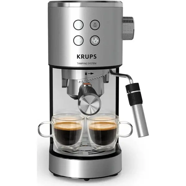 KRUPS Espressor de cafea Krups manual Virtuoso+ XP499EE0, 1350W, 15bar, 1L, sistem Thermoblock, duza pentru abur, tava de picurare detasabila, Argintiu-Negru