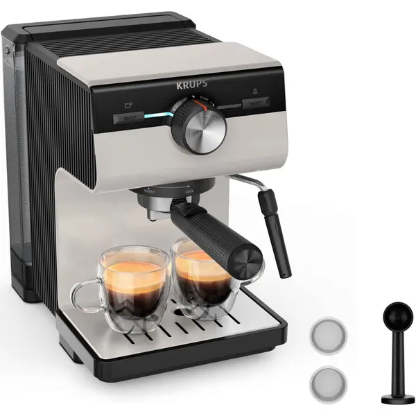 KRUPS Espressor manual Krups Authentic C40 XP381B10, 15 bari, rezervor apa detasabil 2 L, duza spumare lapte, functie apa fierbinte, oprire automata, gri