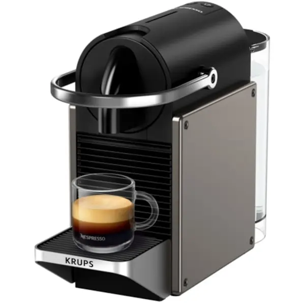 KRUPS Espressor Nespresso Krups Pixie Titan XN306T10, 1260W, 19 bari, 0.7L, functie oprire automata, negru & gri, + set capsule degustare