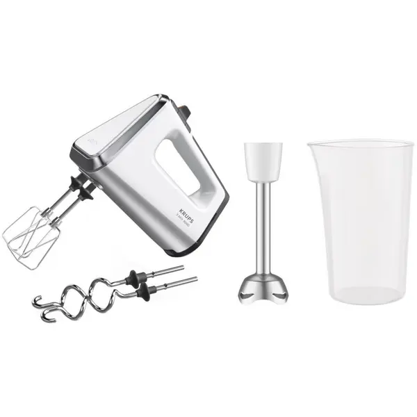 KRUPS Mixer de Mana Krups GN9121 3 Mix 9000, 750W, Control Viteza, Mod Turbo, Functie Ejectare, Maner Ergonomic, Accesorii Tel, Carlig Framantare, Bara Piure, Pahar Masurare, Alb/Argintiu