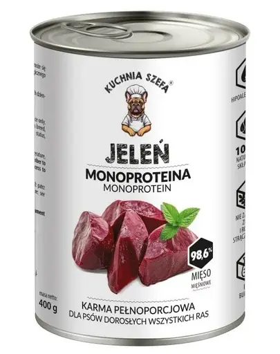 KUCHNIA SZEFA Monoproteina cerb 400g hrană umedă câini