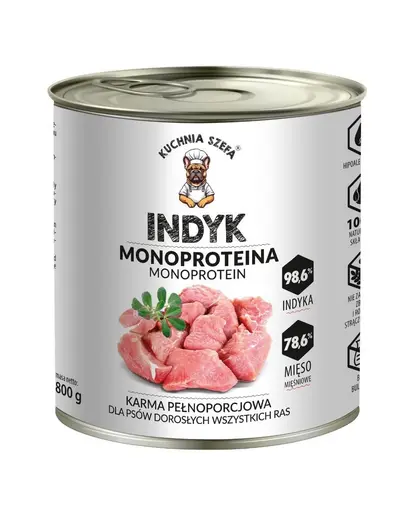 KUCHNIA SZEFA Monoproteină curcan 800g hrană câini