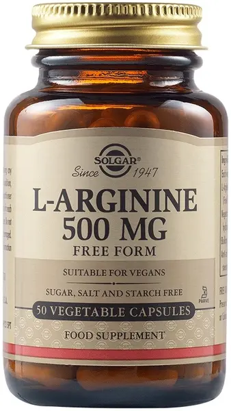 L-Arginine, 500 mg, 50 capsule vegetale, Solgar