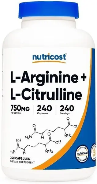 L-Arginine + L-Citrulline, 750 mg, 240 capsule, Nutricost