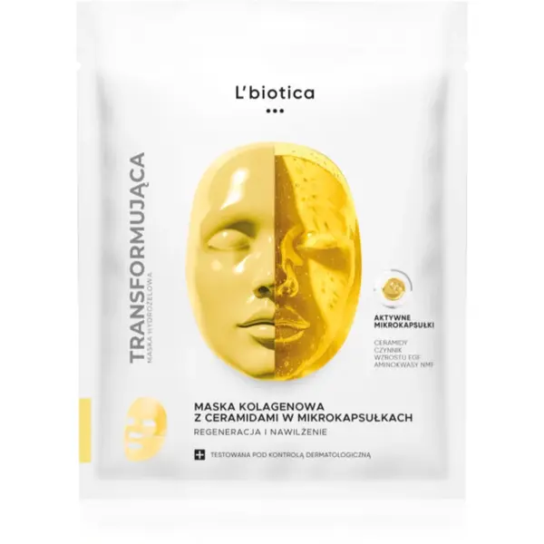 L’biotica Transforming Collagen Mask with Ceramides in Microcapsules masca de colagen pentru regenerarea și hrănirea tenului 1 buc
