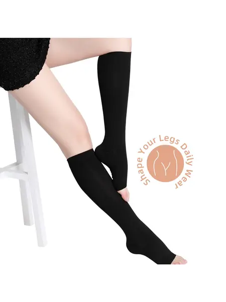 L - Ciorapi Compresivi Medicali Soxly Clasa II (23-32 mmHg) - Pana La Genunchi - Negru - Vârf Deschis Ciorapi Compresivi Medicali Soxly Pana La...